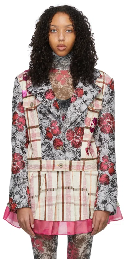 Shuting Qiu Grey Cotton Jacket In Pink