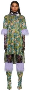 Shuting Qiu Multicolor Floral Faux-fur Mid-length Dress In Green