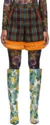 Shuting Qiu Ssense Exclusive Burgundy & Orange Tailored Faux-fur Shorts In Brown