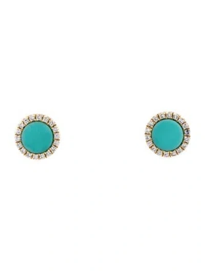 Pre-owned Shy Creation 14k Composite Turquoise & Diamond Stud Earrings In Multi