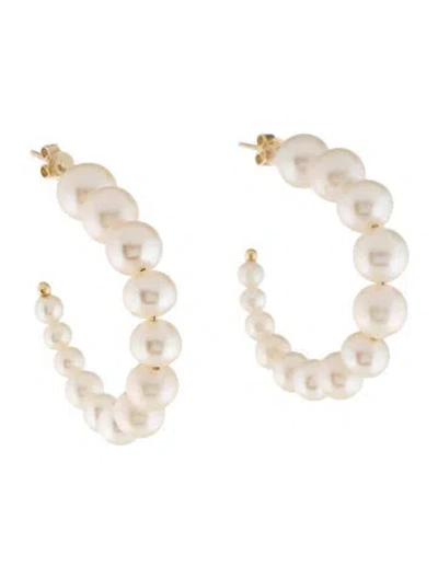 Pre-owned Shy Creation 14k Cultured Pearl Hoop Earrings In Multi