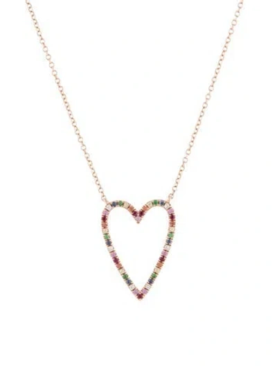 Pre-owned Shy Creation 14k Diamond & Multistone Heart Pendant Necklace, 18"