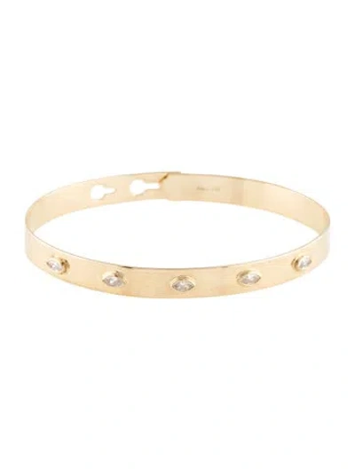Pre-owned Shy Creation 14k Diamond Latch Lock Bangle, 6.5" In Multicolor