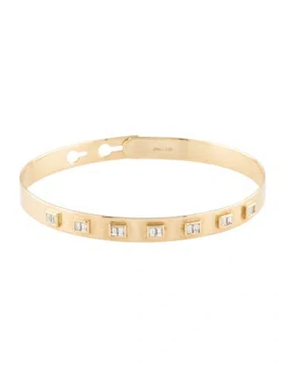 Pre-owned Shy Creation 14k Diamond Latch Lock Bangle, 6.5" In Multicolor