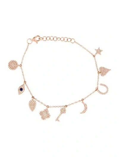 Pre-owned Shy Creation 14k Diamond Luck Charm Bracelet, 6.25" In Multi