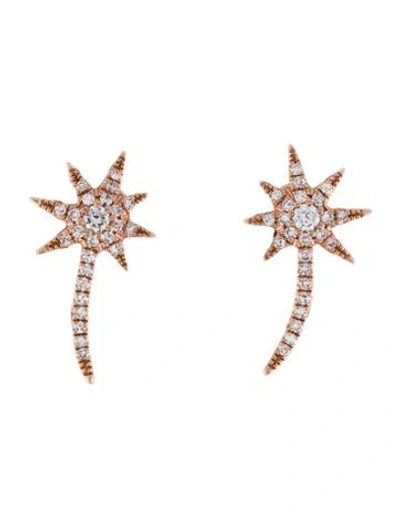 Pre-owned Shy Creation 14k Diamond Shooting Star Stud Earrings In Multi