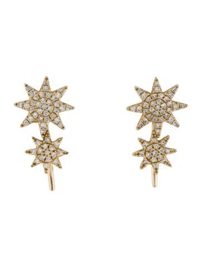 Pre-owned Shy Creation 14k Diamond Star Ear Climbers In Gold