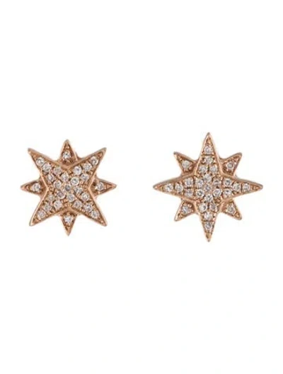 Pre-owned Shy Creation 14k Diamond Star Stud Earrings In Multicolor
