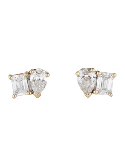 Pre-owned Shy Creation 14k Diamond Toi & Moi Stud Earrings In Multicolor
