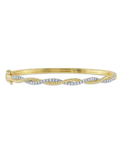 Shy Creation 14k Gold Kate Diamond Entwined Bangle Bracelet