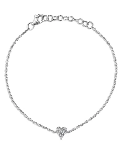 Shy Creation 14k Gold Kate Diamond Pave Heart Chain Bracelet, 0.05 Tcw In Silver