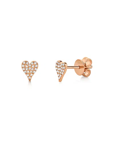Shy Creation 14k Gold Kate Diamond Pave Heart Stud Earrings, 0.10 Tcw