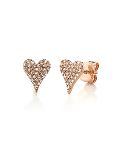 Shy Creation 14k Gold Kate Diamond Pave Heart Stud Earrings, 0.14 Tcw