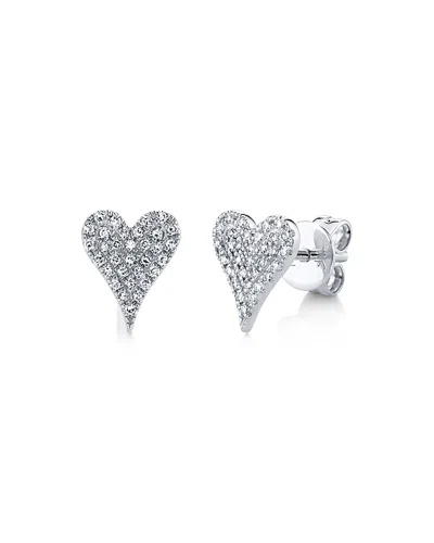 Shy Creation 14k Gold Kate Diamond Pave Heart Stud Earrings, 0.14 Tcw In Silver