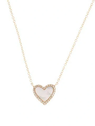 Pre-owned Shy Creation 14k Mother Of Pearl Diamond Heart Pendant Necklace, 18" In Multi