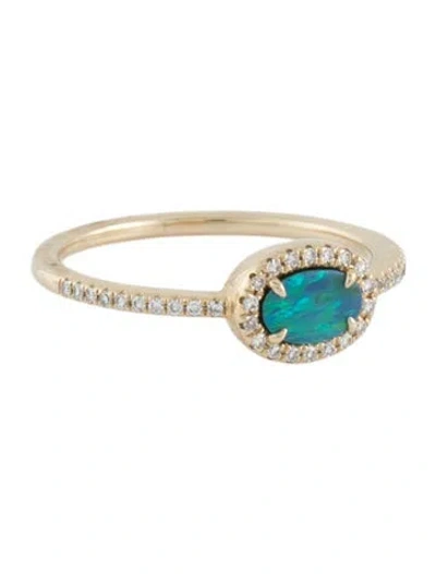 Pre-owned Shy Creation 14k Opal Doublet & Diamond Cocktail Ring In Multi