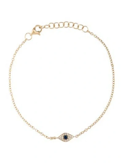 Pre-owned Shy Creation 14k Sapphire & Diamond Evil Eye Charm Bracelet, 6.75" In Multicolor