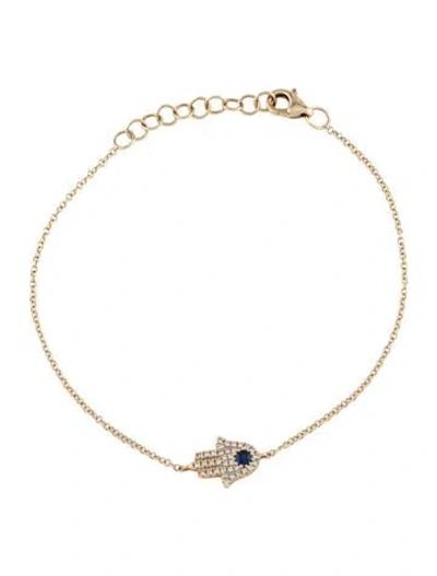 Pre-owned Shy Creation 14k Sapphire & Diamond Hamsa Bracelet, 7" In Multicolor