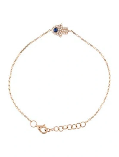 Pre-owned Shy Creation 14k Sapphire & Diamond Hamsa Station Bracelet, 7" In Multicolor