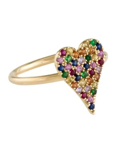 Pre-owned Shy Creation 14k Sapphire & Tsavorite Garnet Pavé Heart Ring In Multi