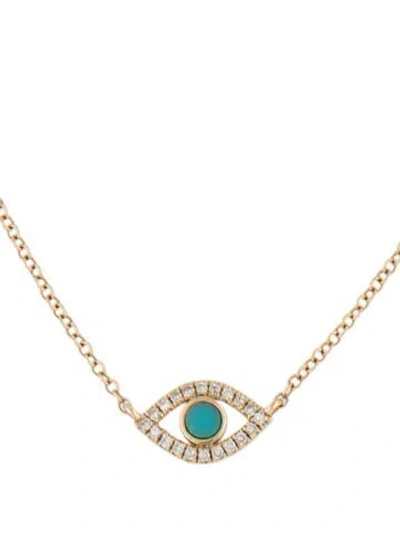 Pre-owned Shy Creation 14k Turquoise & Diamond Evil Eye Pendant Necklace, 18" In Multicolor