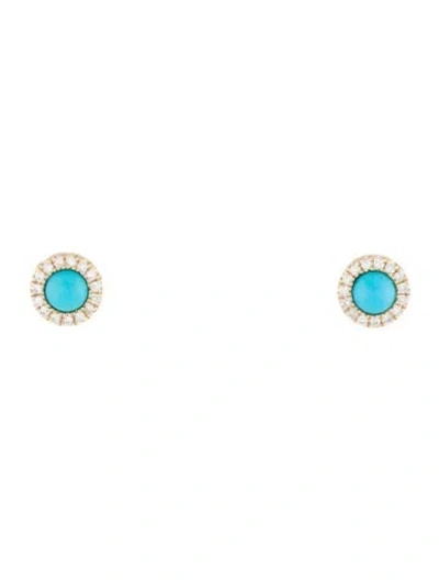 Pre-owned Shy Creation 14k Turquoise & Diamond Stud Earrings In Multicolor