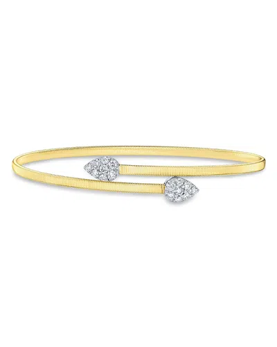 Shy Creation 14k White & Yellow Gold Diamond Pave Bypass Bangle Bracelet