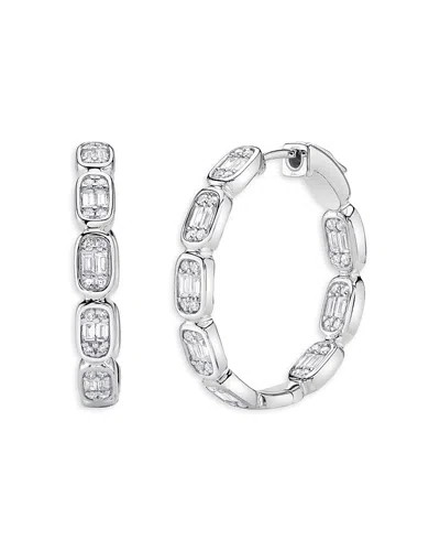 Shy Creation 14k White Gold Aleera Diamond Baguette & Round Cluster Small Hoop Earrings