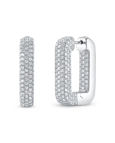 SHY CREATION 14K WHITE GOLD KATE DIAMOND PAVE RECTANGLE HOOP EARRINGS, 4.13 TCW