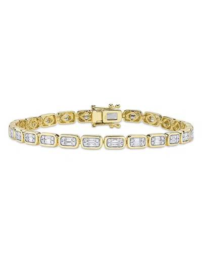 Shy Creation 14k Yellow Gold Aleera Diamond Baguette & Round Cluster Link Tennis Bracelet