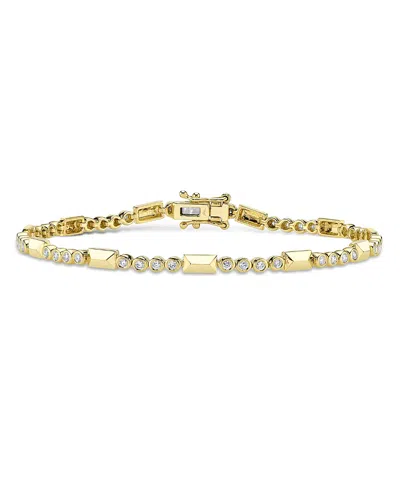 Shy Creation 14k Yellow Gold Bailey Diamond Bezel & Geometric Link Bracelet