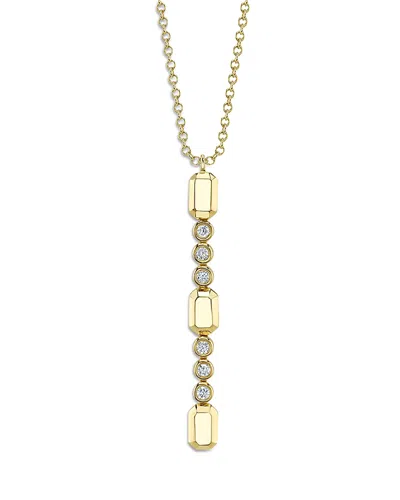 Shy Creation 14k Yellow Gold Bailey Diamond Bezel & Geometric Link Vertical Bar Pendant Necklace, 18
