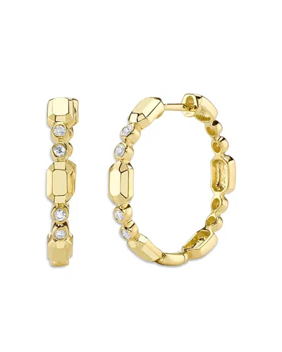 Shy Creation 14k Yellow Gold Bailey Diamond Bezel Geometric Small Hoop Earrings