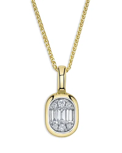 Shy Creation 14k Yellow Gold Diamond Baguette & Round Chopin Pendant Necklace, 18