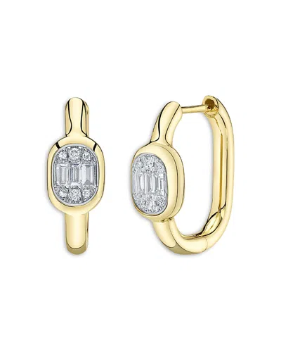 Shy Creation 14k Yellow Gold Diamond Baguette & Round Cluster Hoop Earrings