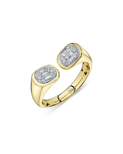 Shy Creation 14k Yellow Gold Diamond Baguette & Round Double Cluster Cuff Ring