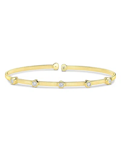 Shy Creation 14k Yellow Gold Diamond Bezel Bangle Bracelet