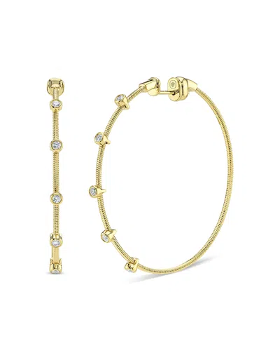 Shy Creation 14k Yellow Gold Diamond Bezel Ridge Hoop Earrings