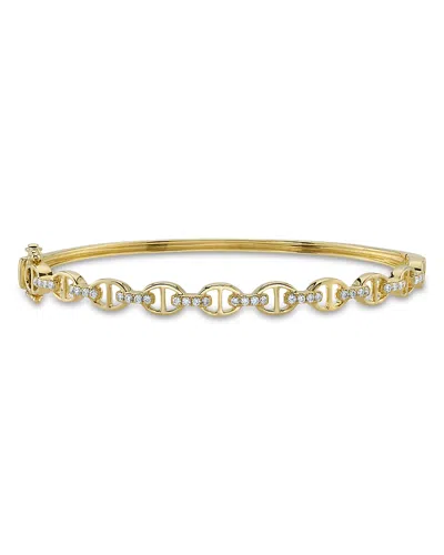 Shy Creation 14k Yellow Gold Diamond Mariner Link Bangle Bracelet