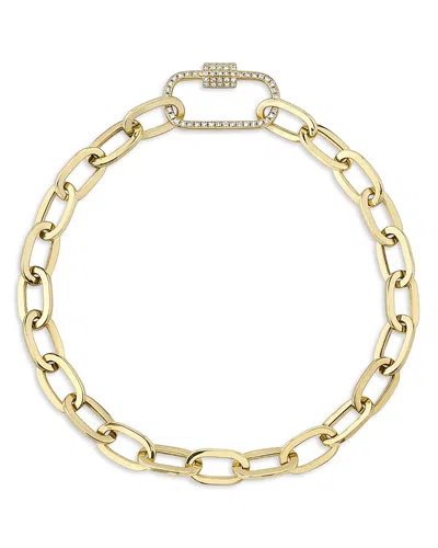 Shy Creation 14k Yellow Gold Diamond Pave Carabiner Clasp Paperclip Link Bracelet In Gray