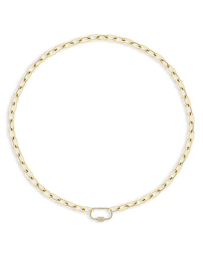 Shy Creation 14k Yellow Gold Diamond Pave Carabiner Clasp Paperclip Link Necklace, 18