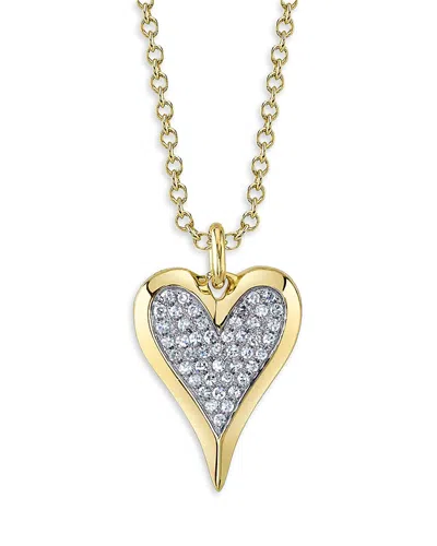 Shy Creation 14k Yellow Gold Diamond Pave Heart Pendant Necklace, 18