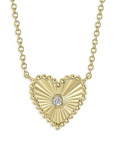 Shy Creation 14k Yellow Gold Kate Diamond Bezel Heart Pendant Necklace, 18