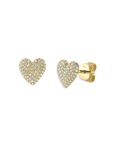 SHY CREATION 14K YELLOW GOLD KATE DIAMOND PAVE HEART STUD EARRINGS, 0.28 TCW
