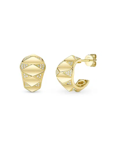 Shy Creation 14k Yellow Gold Kate Diamond Pyramid Geometric Huggie Hoop Earrings, 0.16 Ct. T. W.