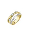 Shy Creation 14k Yellow Gold Kate Diamond Ridged Triple Row Crossover Ring In Yellow Gold