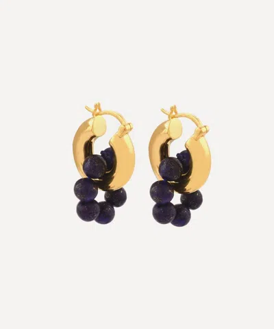 Shyla 22ct Gold-plated Sura Lapis Lazuli Beaded Hoop Earrings In Dark Blue
