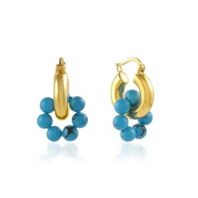 Shyla Womens Blue Sura 22ct Yellow Gold-plated Sterling Silver And Pearl Huggie Hoop Earrings