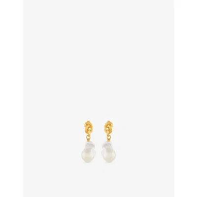 Shyla Womens Synthea 22ct Yellow Gold-plated Sterling-silver And Glass Earrings Baroque Pearl