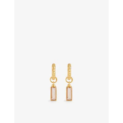 Shyla Womens Sandie Rectangle 22ct Yellow Gold-plated Silver And Cubic Zirconia Huggie Earrings Champagne